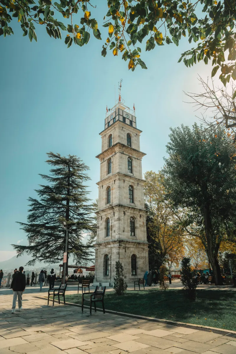 The Tophane clock tower in Bursa, in the park beside the tombs of Osman Gazi and Orhan Gazi
