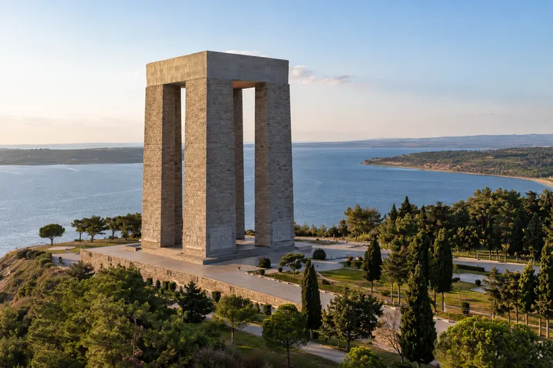 The Canakkale Martyrs' Memorial on the Gallipoli Peninsula above the Dardanelles