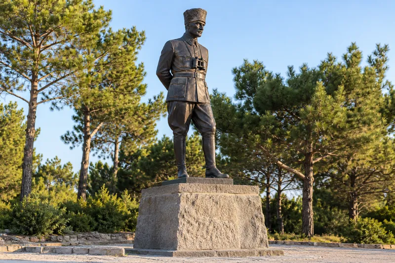 The bronze statue of Mustafa Kemal Ataturk among the pines at Chunuk Bair on the Gallipoli Peninsula