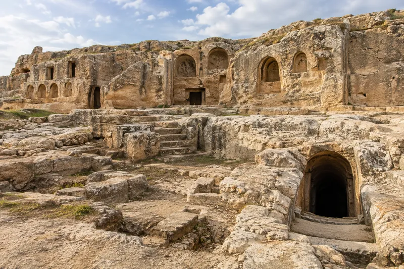 The rock-cut necropolis and cistern entrance of the ancient city of Dara near Mardin