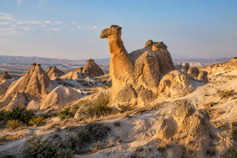 The camel-shaped rock in Devrent (Imagination) Valley, Cappadocia, at golden hour