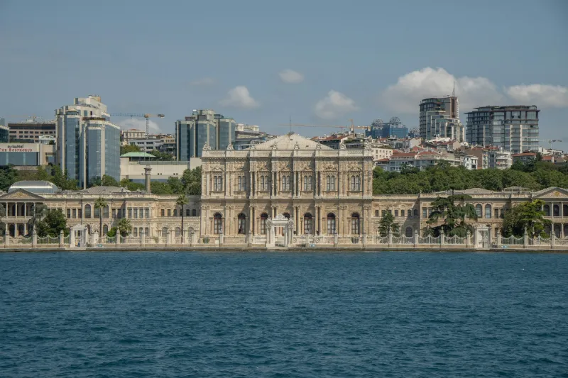 Dolmabahçe Palace seen from the Bosphorus, the 19th-century home of the last Ottoman sultans