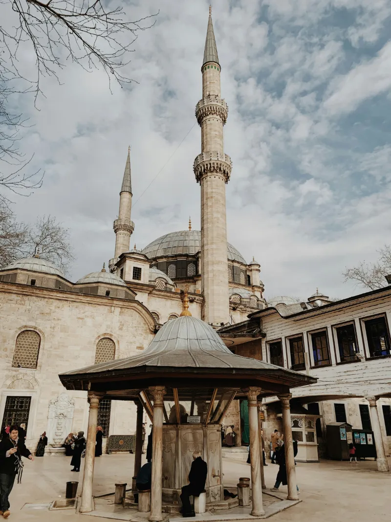 The courtyard and ablution fountain of the Eyüp Sultan Mosque in Istanbul