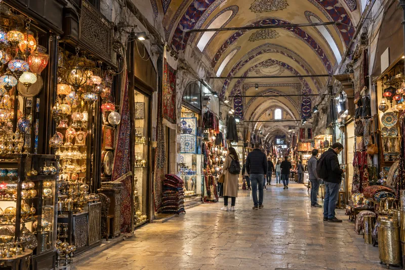 Lanterns over the main street of the Grand Bazaar in Istanbul