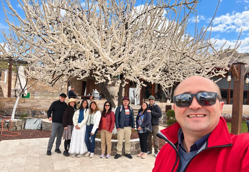 Turkey Itineraries guests. Spring blossom with our guide, Cappadocia