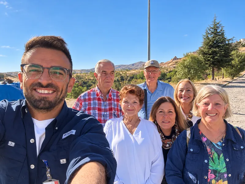 Turkey Itineraries guests. With our guide near Uçhisar, Cappadocia