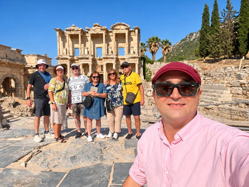 Turkey Itineraries guests. Summer morning at the Library of Celsus, Ephesus
