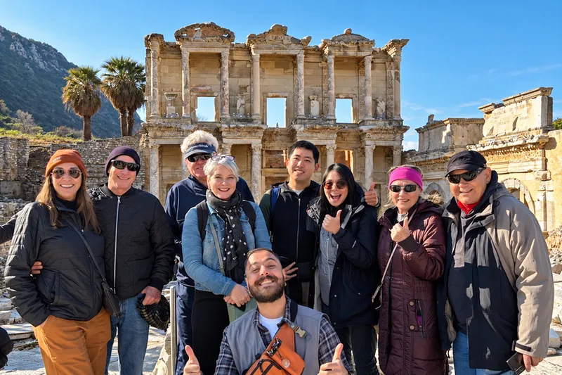 Turkey Itineraries guests. A winter morning at the Library of Celsus, Ephesus
