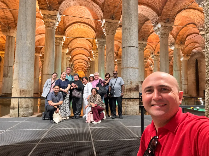 Turkey Itineraries guests. With our guide in the Basilica Cistern, Istanbul