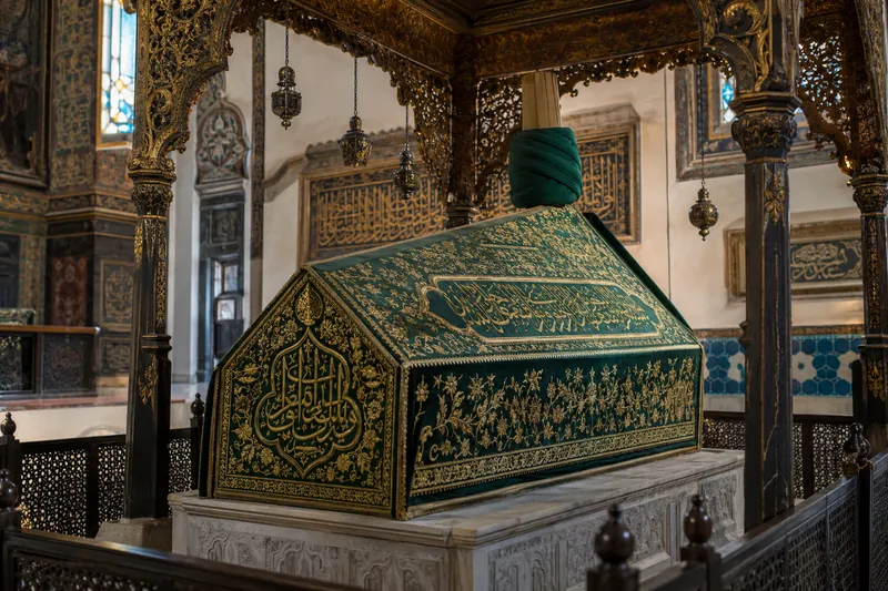 The tomb of Rumi inside the Mevlana Museum in Konya