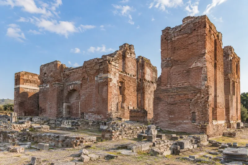 The massive red brick walls of the Red Basilica (Temple of Serapis) in Bergama