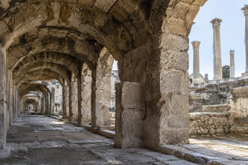 The vaulted basilica arcades and Corinthian columns of the ancient Agora of Smyrna in Izmir